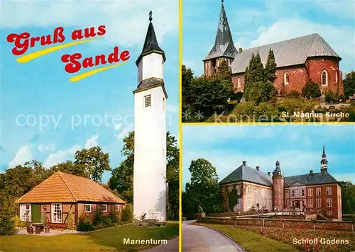 AK / Ansichtskarte Sande_Friesland Schloss Godens Marienturm Kirche Sande_Friesland