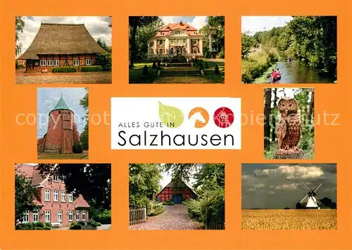AK / Ansichtskarte Salzhausen_Lueneburger_Heide Kirche Windmuehle Wohnhaeuser Salzhausen_Lueneburger