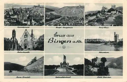 AK / Ansichtskarte Bingen_Rhein Gesamtansicht Bingerbrueck Burg Klopp Rochuskapelle Maeuseturm Ruine Ehrenfels Nationaldenkmal Schloss Rheinstein Bingen Rhein