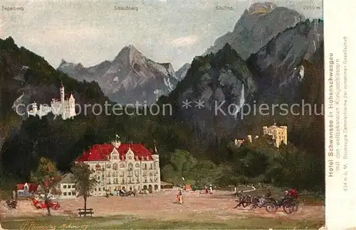 Hohenschwangau Hotel Schwansee mit Tegelberg Straussberg und Saeuling Hohenschwangau