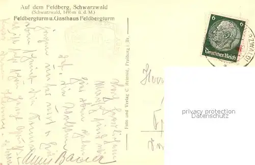 Feldberg_Schwarzwald Feldbergturm und Gasthaus Feldbergturm Feldberg Schwarzwald