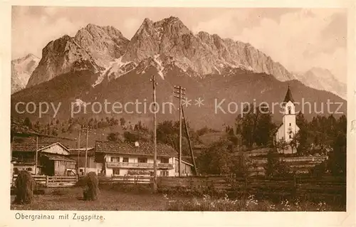 Obergrainau mit Kirche und Zugspitze Obergrainau