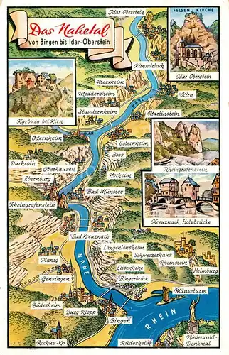 Bingen_Rhein Landkarte Das Nahetal bis Idar Oberstein Sehenswuerdigkeiten der Region Bingen Rhein