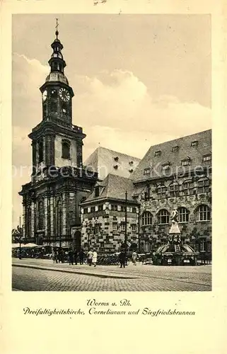 Worms_Rhein Dreifaltigkeitskirche Cornelianum und Siegfriedsbrunnen Worms Rhein