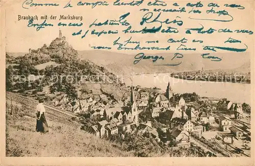 Braubach_Rhein Panorama mit Blick zur Marksburg Braubach Rhein