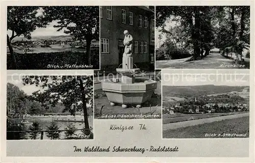 Koenigsee_Thueringen Landschaftspanorama Blick vom Pfaffenstein Waldbad Gaensemaennchenbrunnen Kirchallee Baumallee Stadtwald Koenigsee Thueringen