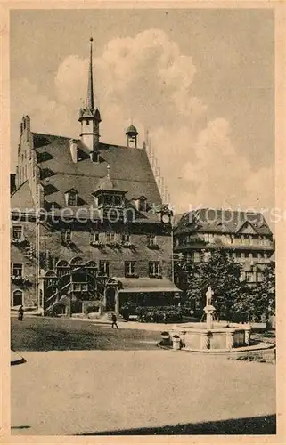 Poessneck Rathaus mit Marktbrunnen Poessneck