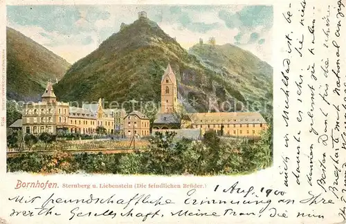 Bornhofen_Kamp Teilansicht mit Kirche Burgen Sternberg und Liebenstein Die feindlichen Brueder Bornhofen Kamp