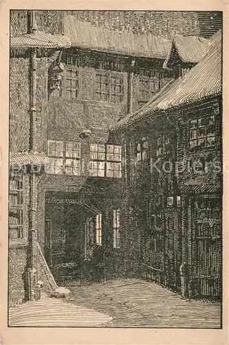 Braunschweig Alter Hof im Winter Federzeichnung von Rudolf Sievers Kunstmappe Braunschweig Kuenstlerkarte Braunschweig