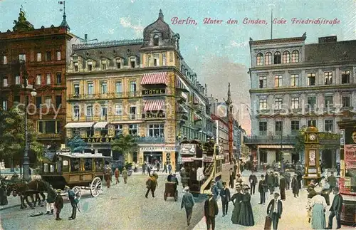 Berlin Unter den Linden Ecke Friedrichstrasse Strassenbahn Pferdebus Berlin