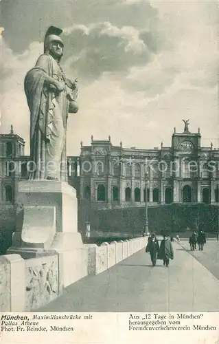 Muenchen Maximiliansbruecke mit Pallas Athene Statue aus Serie 12 Tage in Muenchen Fremdenverkehrsheim Muenchen Muenchen