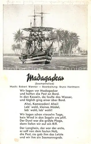 Madagaskar Segelschiff Palmen Seemannslied Kuenstlerkarte Madagaskar