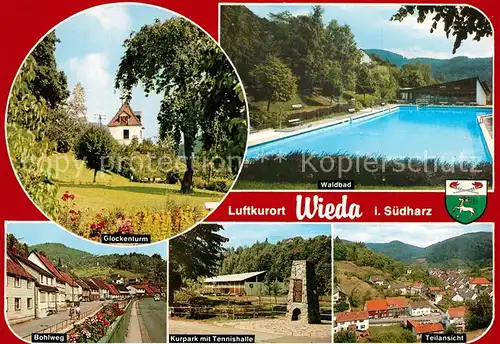 AK / Ansichtskarte Wieda Waldbad Glockenturm Bohlweg Kurpark Tennis Wieda