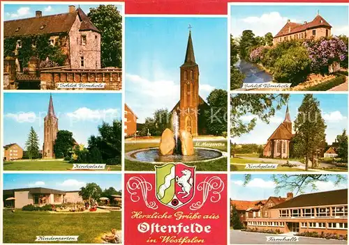 AK / Ansichtskarte Ostenfelde_Oelde Schloss Vornholz Kirchen Turnhalle Kindergarten Ostenfelde_Oelde