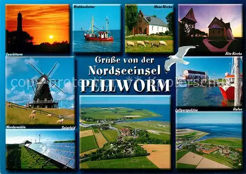 AK / Ansichtskarte Pellworm Insel Leuchtturm Krabbenkutter Hafen Solarfeld Pellworm