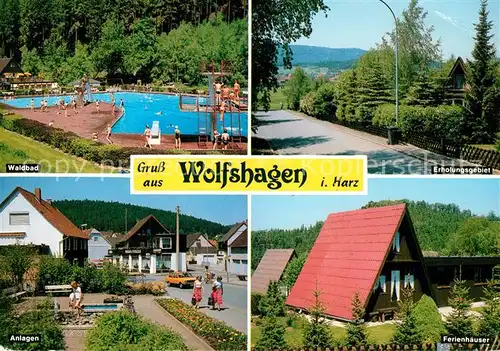 AK / Ansichtskarte Wolfshagen_Harz Waldbad Anlagen Ferienhaeuser Erholungsgebiet Wolfshagen Harz