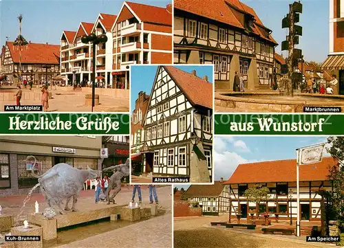 AK / Ansichtskarte Wunstorf Marktplatz Brunnen Speicher Kuh Brunnen Wunstorf