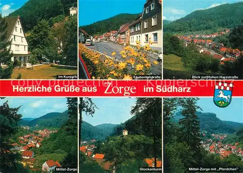 AK / Ansichtskarte Zorge Kurpark Taubentalstrasse Hohen Harzstrasse Glockenturm  Zorge
