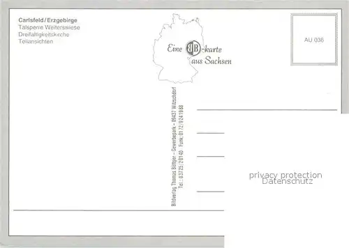 AK / Ansichtskarte Carlsfeld_Erzgebirge Talsperre Weiterswiese Dreifaltigkeitskirche Teilansichten Carlsfeld Erzgebirge
