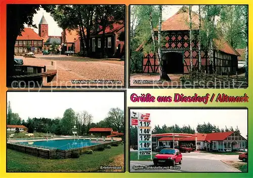 AK / Ansichtskarte Diesdorf_Altmark Marktplatz Klosterkirche Freilichtmuseum Erlebnisbad Tankstelle  Diesdorf Altmark