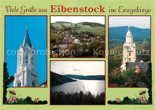 AK / Ansichtskarte Eibenstock Stadtkirche Blick vom Kirchturm Rathaus Talsperre Eibenstock Eibenstock