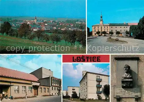 AK / Ansichtskarte Lostice Panorama Namesti Miru s renesancni radnici Kulturni dum Nova vystavba Busta malire Adolfa Kaspara Lostice