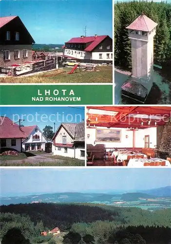 AK / Ansichtskarte Lhota Ceske Budejovice Javornik rozhledna Lidova architektura Jidelna v rekreacnim Pohlez rozhledny na Javorniku Lhota