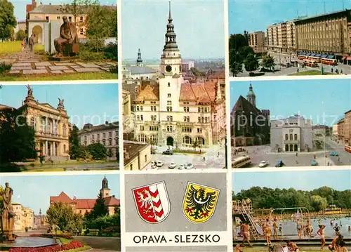AK / Ansichtskarte Opava_Troppau Sady Svobody Mestska vez Hlaska Namesti Obrancu miro Namesti maje Slezske divadlo Koupaliste v Gottwaldowvych sadech Opava Troppau