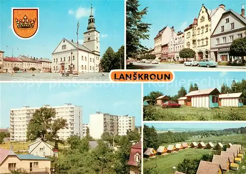 AK / Ansichtskarte Lanskroun Namesti Nova vystavba Rekreacni stredisko Olsanskych papiren Pionyrsky tabor Lanskroun