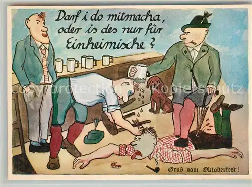 AK / Ansichtskarte Humor Schlaegerei Hund Bierkrug Gebiss Oktoberfest  Humor