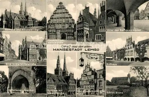 AK / Ansichtskarte Lemgo Rathaus Nikolaikirche Hexenbuergermeisterhaus Schloss Brake  Lemgo