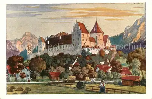 AK / Ansichtskarte Fuessen_Allgaeu Das hohe Schloss Kuenstlerkarte Fuessen Allgaeu