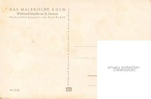 AK / Ansichtskarte Koeln_Rhein Sankt Gereon Weihnachtsmarkt Kuenstlerkarte Koeln_Rhein
