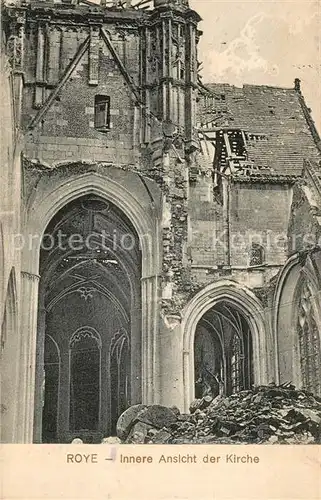 AK / Ansichtskarte Roye_Somme Innere Ansicht der Kirche Ruinen Truemmer 1. Weltkrieg Roye_Somme