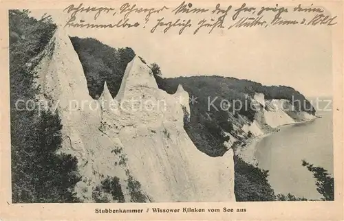 AK / Ansichtskarte Stubbenkammer_Ruegen Wissower Klinken vom See aus Kreidefelsen Steilkueste Stubbenkammer Ruegen