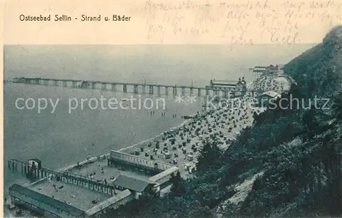 AK / Ansichtskarte Sellin_Ruegen Strand und Baeder Seebruecke Sellin Ruegen