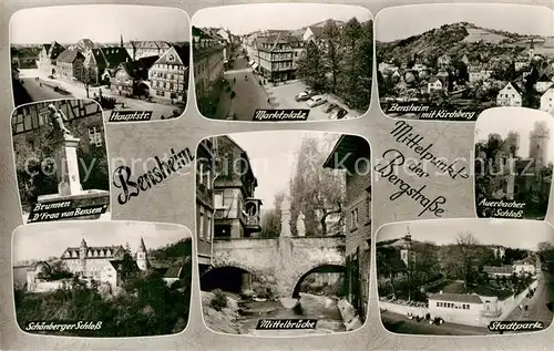 AK / Ansichtskarte Bensheim_Bergstrasse Hauptstrasse Marktplatz Schoenberger Schloss Stadtpark Bensheim_Bergstrasse