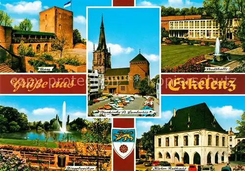 AK / Ansichtskarte Erkelenz Burg Stadthalle Ziegelweiher Rathaus Kirche St. Lambertus Erkelenz