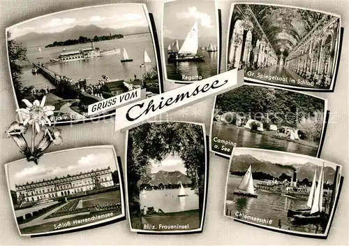 AK / Ansichtskarte Chiemsee Regatta Schloss Herrenchiemsee Camping Fraueninsel Chiemsee