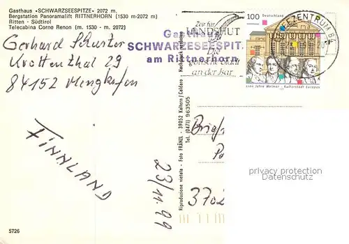 AK / Ansichtskarte Ritten Gasthaus Schwarzseespitze Bergstation Panoramalift Rittnerhorn Ritten