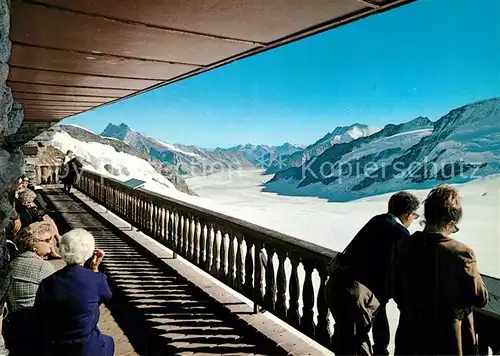 AK / Ansichtskarte Jungfraujoch Terrasse Berghaus Aletschgletscher Jungfraujoch