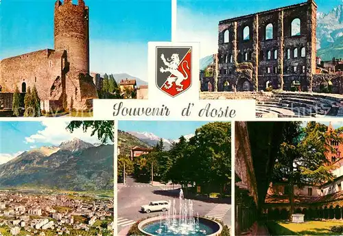 AK / Ansichtskarte Aosta Torre di Bramafan Teatro Romano Panorama Piazza Stazione Aosta