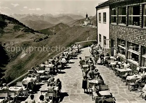 AK / Ansichtskarte Rottach Egern Wallbergbahn Berggaststaette mit Wallbergkapelle und Zugspitze Rottach Egern