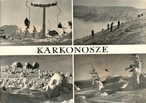 AK / Ansichtskarte Karkonosze Wyciag krzeselkowy Grupa skalna Konskie Lby Tereny zjazdowe Karkonosze