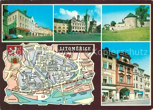 AK / Ansichtskarte Litomerice_Leitmeritz_Nordboehmen Mestska pamatkova rezervace Jizni cast Miroveho nam Radnice Mestske hradby Dum Octavia Broggia na Mirovem nam Litomerice_Leitmeritz