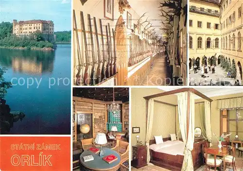 AK / Ansichtskarte Orlik_nad_Vltavou Zamek Puskova chodba Zemecke nadvori Knihovna Panska loznice Orlik_nad_Vltavou