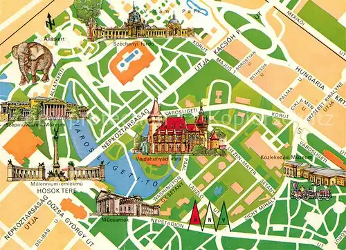 AK / Ansichtskarte Budapest Varosliget City Park Stadtplan Budapest