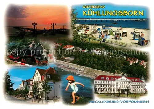 AK / Ansichtskarte Kuehlungsborn_Ostseebad Strand Lokomotive Strasse Hotel Kuehlungsborn_Ostseebad