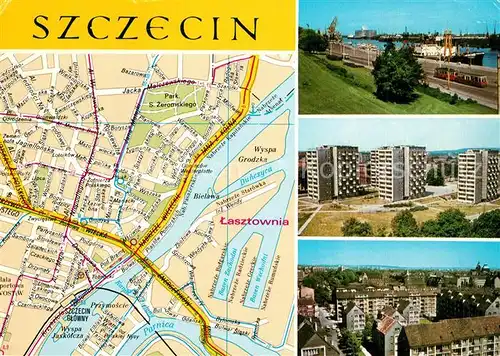 AK / Ansichtskarte Szczecin_Stettin Stadtplan Teilansichten Szczecin_Stettin