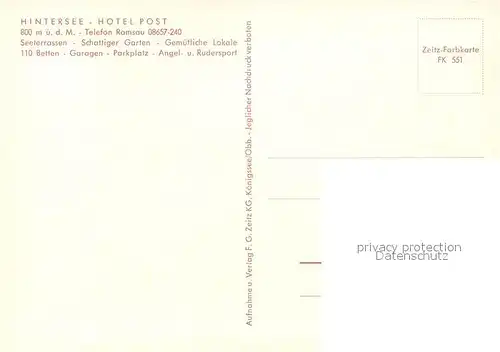 AK / Ansichtskarte Hintersee_Berchtesgaden Hotel Post Hintersee Berchtesgaden